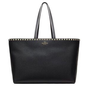 Valentino Garavani Rockstud Tote Bag Large Black Pebbled Leather Travel Carryall